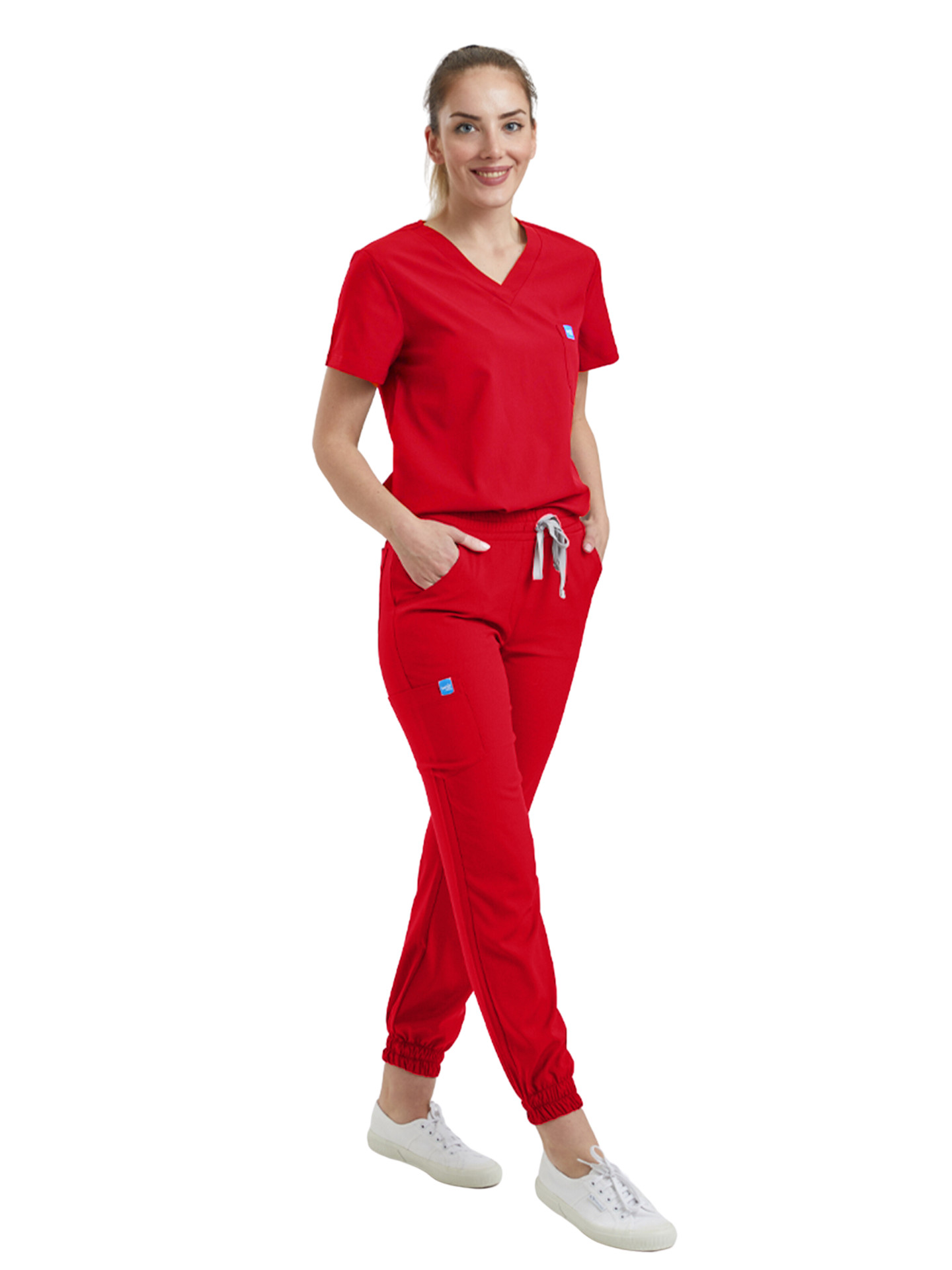 JOGGER- Kadın Likralı Kırmızı Üniforma Takımı