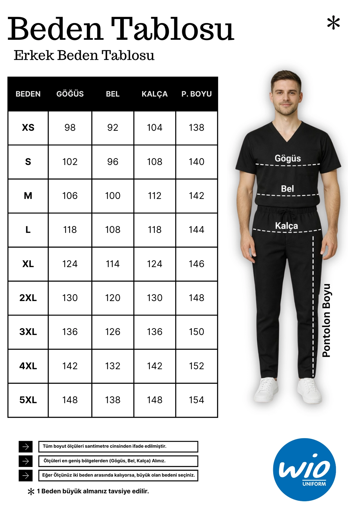 Wio Uniform Erkek Beden Tablosu