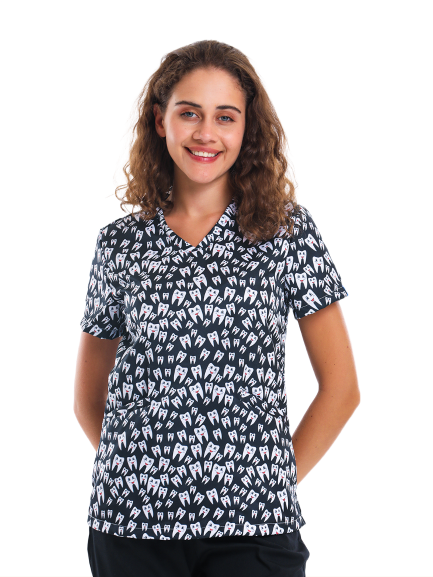 BASKILI- Kadın Medikal Üniforma Üst L