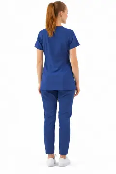 Imperial Berry - Kadın Likralı Medikal Scrubs Üniforma Takımı Doktor Hemşire Hastane Forması - Lacivert (KMR57)
