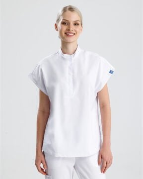 Sanem- Kadın Likralı Beyaz Doktor Hemşire Cerrahi Üniforma Üst