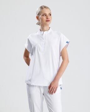 Sanem- Kadın Likralı Beyaz Doktor Hemşire Cerrahi Üniforma Üst