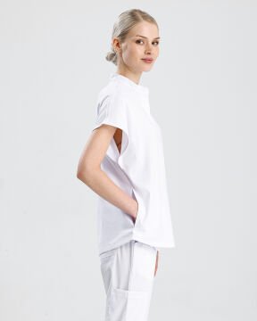 Sanem- Kadın Likralı Beyaz Doktor Hemşire Cerrahi Üniforma Üst