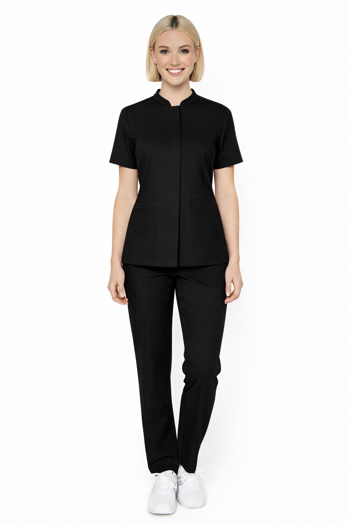 İmperial - Alya Kadın Likralı Medikal Scrubs Üniforma Takımı Doktor Hemşire Hastane Forması - Siyah