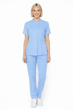 İmperial - Alya Kadın Likralı Medikal Scrubs Üniforma Takımı Doktor Hemşire Hastane Forması - Buz Mavi