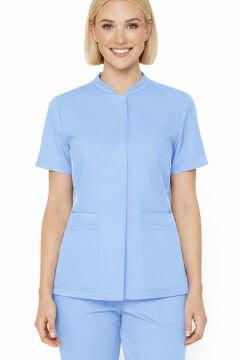 İmperial - Alya Kadın Likralı Medikal Scrubs Üniforma Takımı Doktor Hemşire Hastane Forması - Buz Mavi