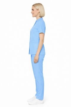 İmperial - Alya Kadın Likralı Medikal Scrubs Üniforma Takımı Doktor Hemşire Hastane Forması - Buz Mavi