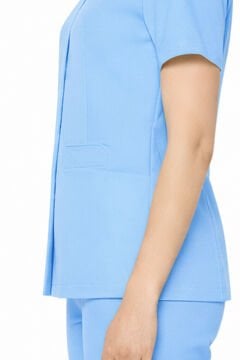 İmperial - Alya Kadın Likralı Medikal Scrubs Üniforma Takımı Doktor Hemşire Hastane Forması - Buz Mavi