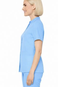 İmperial - Alya Kadın Likralı Medikal Scrubs Üniforma Takımı Doktor Hemşire Hastane Forması - Buz Mavi