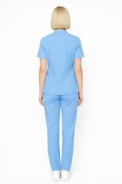 İmperial - Alya Kadın Likralı Medikal Scrubs Üniforma Takımı Doktor Hemşire Hastane Forması - Buz Mavi