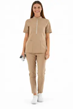 IMPERIAL SARE - KADIN LİKRALI BEJ ÜNİFORMA TAKIMI (KMR57)