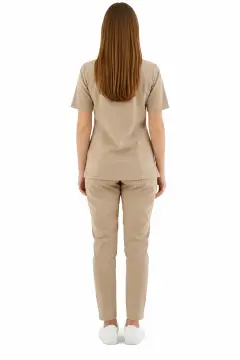 IMPERIAL SARE - KADIN LİKRALI BEJ ÜNİFORMA TAKIMI (KMR57)