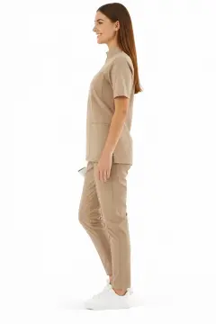 IMPERIAL SARE - KADIN LİKRALI BEJ ÜNİFORMA TAKIMI (KMR57)