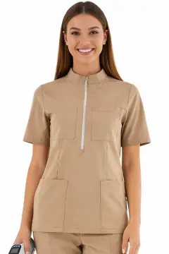 IMPERIAL SARE - KADIN LİKRALI BEJ ÜNİFORMA TAKIMI (KMR57)