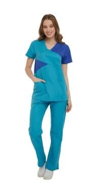 SELEN- Kadın Koton Turkuaz Üniforma Takımı