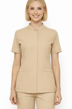 İmperial - Alya Kadın Likralı Medikal Scrubs Üniforma Takımı Doktor Hemşire Hastane Forması - Bej