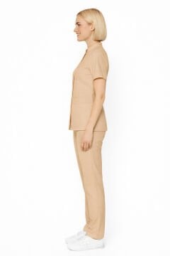 İmperial - Alya Kadın Likralı Medikal Scrubs Üniforma Takımı Doktor Hemşire Hastane Forması - Bej