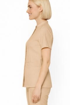 İmperial - Alya Kadın Likralı Medikal Scrubs Üniforma Takımı Doktor Hemşire Hastane Forması - Bej