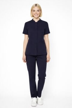 İmperial - Alya Kadın Likralı Medikal Scrubs Üniforma Takımı Doktor Hemşire Hastane Forması - Lacivert