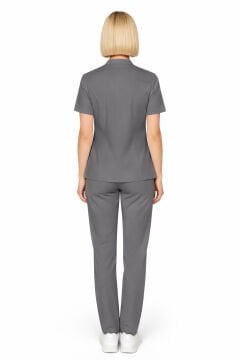 İmperial - Alya Kadın Likralı Medikal Scrubs Üniforma Takımı Doktor Hemşire Hastane Forması - Koyu Gri
