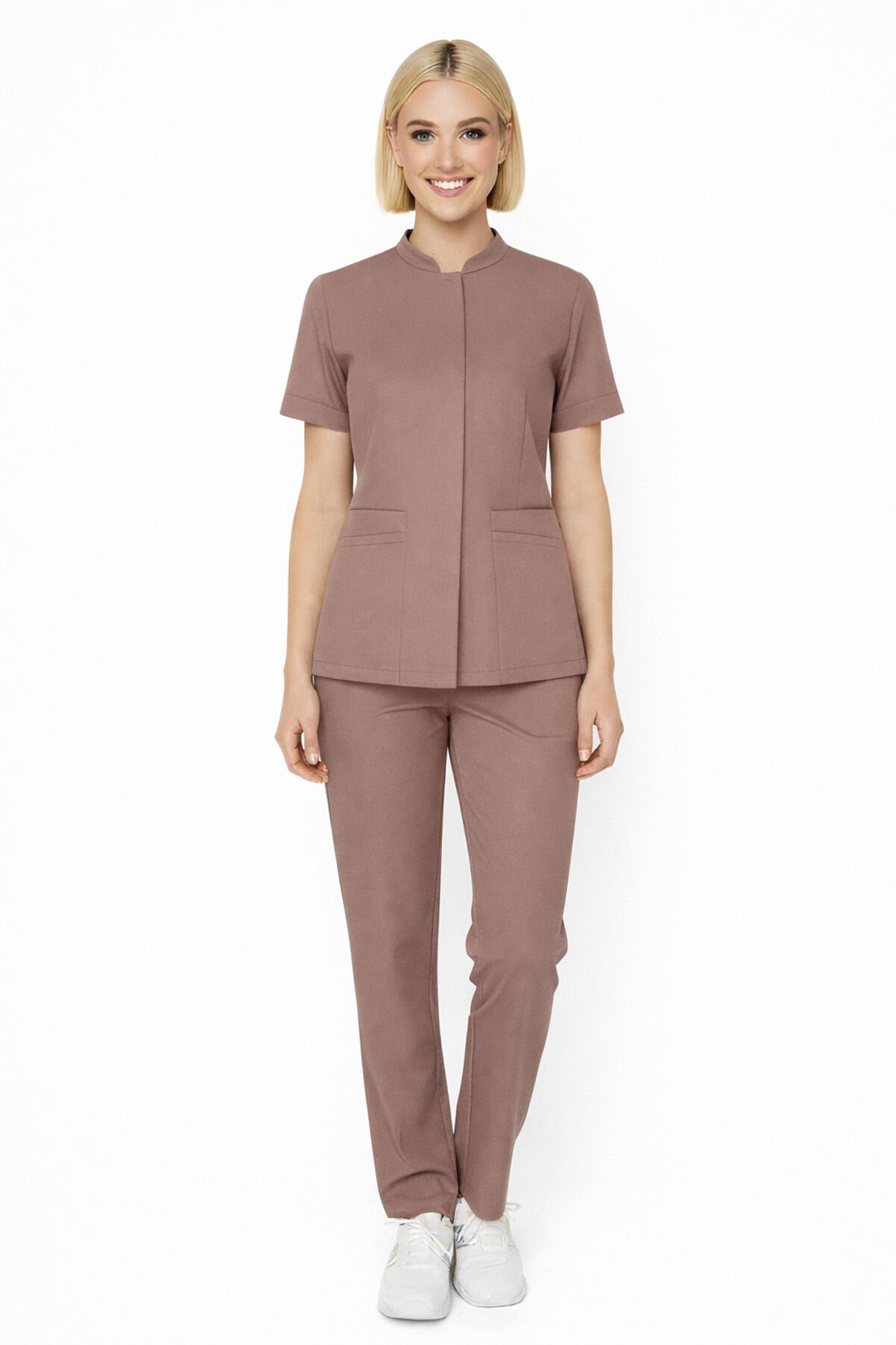 İmperial - Alya Kadın Likralı Medikal Scrubs Üniforma Takımı Doktor Hemşire Hastane Forması - Gül Pembesi