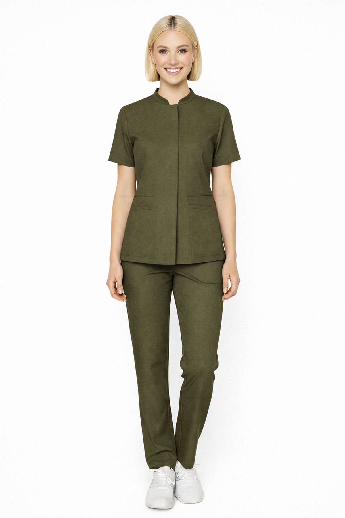 İmperial - Alya Kadın Likralı Medikal Scrubs Üniforma Takımı Doktor Hemşire Hastane Forması - Yeşil