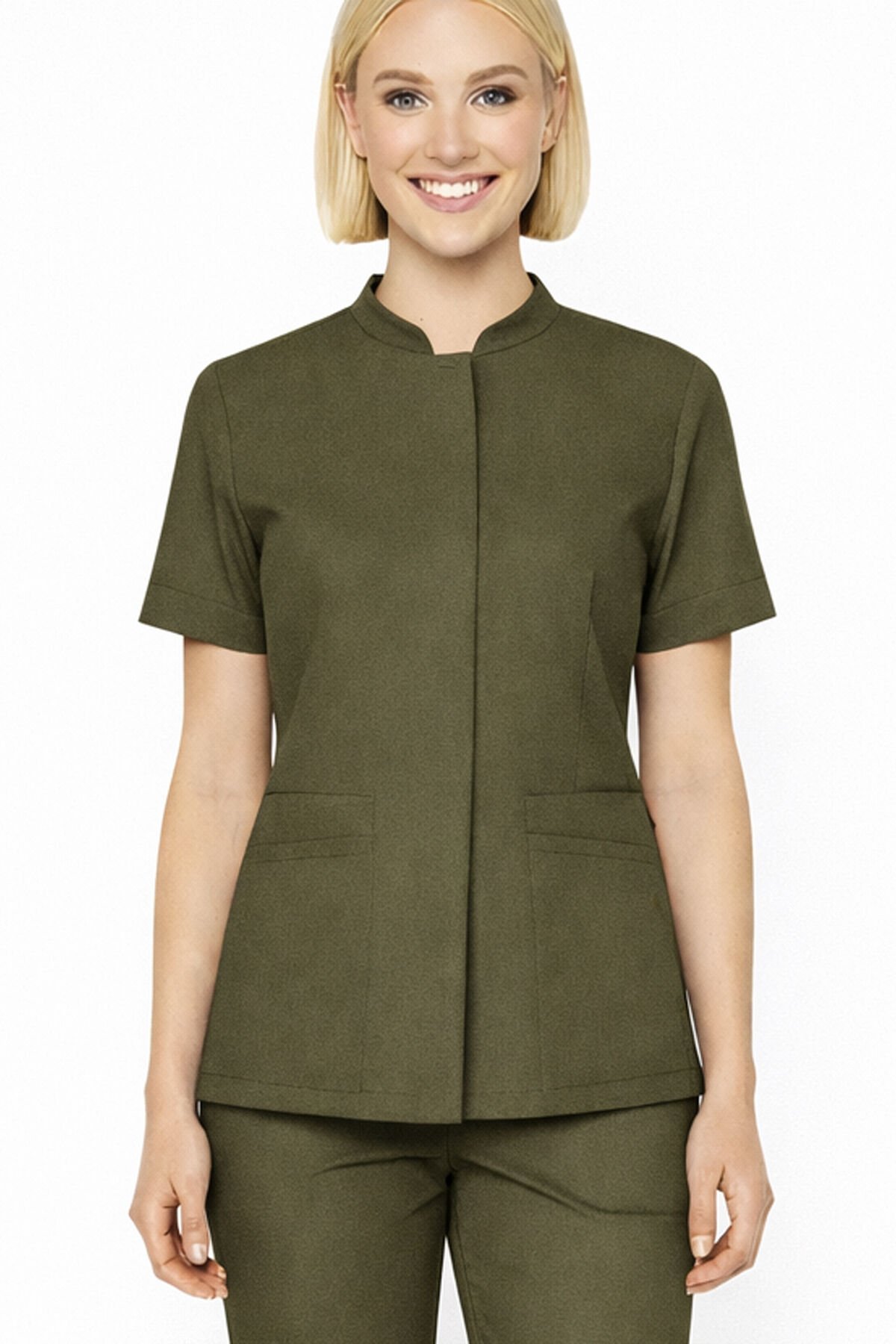İmperial - Alya Kadın Likralı Medikal Scrubs Üniforma Üst Doktor Hemşire Hastane Forması Üst - Yeşil