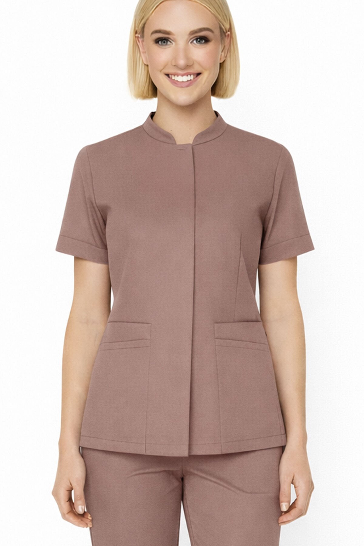 İmperial - Alya Kadın Likralı Medikal Scrubs Üniforma Üst Doktor Hemşire Hastane Forması Üst - Gül Pembesi