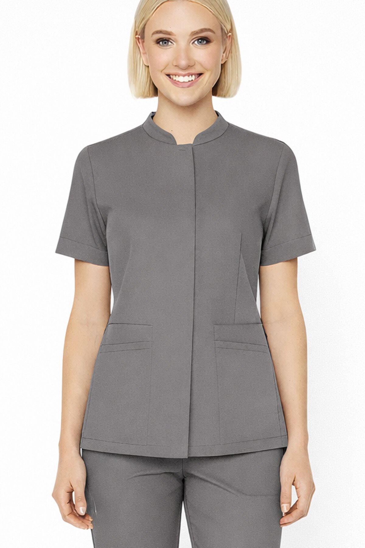 İmperial - Alya Kadın Likralı Medikal Scrubs Üniforma Üst Doktor Hemşire Hastane Forması Üst - Koyu Gri