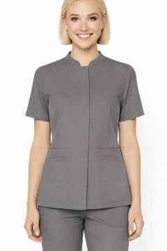 İmperial - Alya Kadın Likralı Medikal Scrubs Üniforma Üst Doktor Hemşire Hastane Forması Üst - Koyu Gri