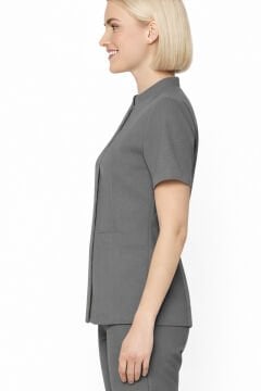 İmperial - Alya Kadın Likralı Medikal Scrubs Üniforma Üst Doktor Hemşire Hastane Forması Üst - Koyu Gri