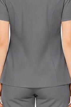 İmperial - Alya Kadın Likralı Medikal Scrubs Üniforma Üst Doktor Hemşire Hastane Forması Üst - Koyu Gri