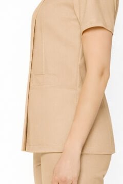 İmperial - Alya Kadın Likralı Medikal Scrubs Üniforma Üst Doktor Hemşire Hastane Forması Üst - Bej