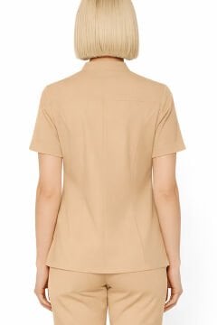 İmperial - Alya Kadın Likralı Medikal Scrubs Üniforma Üst Doktor Hemşire Hastane Forması Üst - Bej