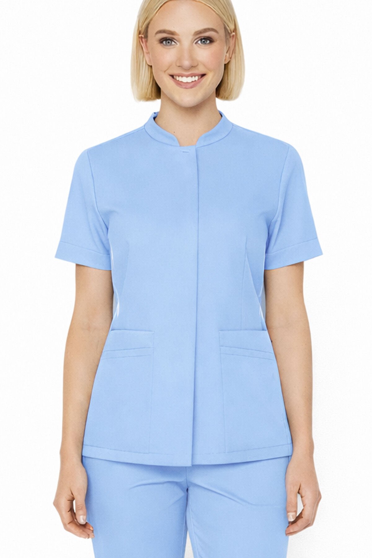 İmperial - Alya Kadın Likralı Medikal Scrubs Üniforma Üst Doktor Hemşire Hastane Forması Üst - Buz Mavi