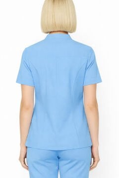 İmperial - Alya Kadın Likralı Medikal Scrubs Üniforma Üst Doktor Hemşire Hastane Forması Üst - Buz Mavi