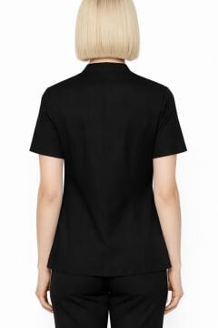 İmperial - Alya Kadın Likralı Medikal Scrubs Üniforma Üst Doktor Hemşire Hastane Forması Üst - Siyah