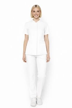 İmperial - Alya Kadın Likralı Medikal Scrubs Üniforma Takımı Doktor Hemşire Hastane Forması - Beyaz