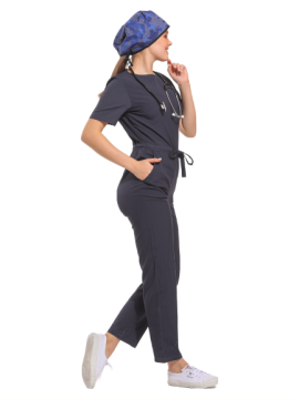 ASTER- Kadın Likralı Koyu Gri Medikal Üniforma Tulum