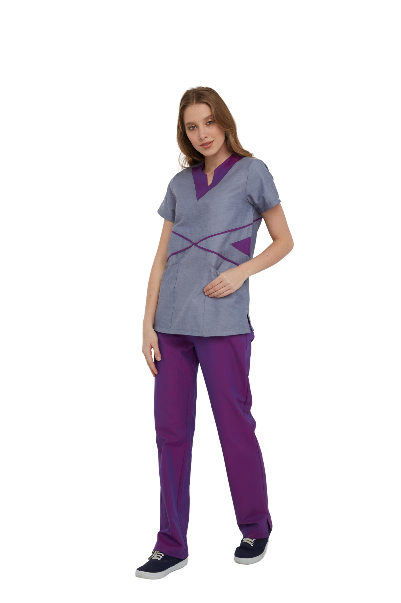 DAHLIA- Kadın Koton Mor Üniforma Takımı