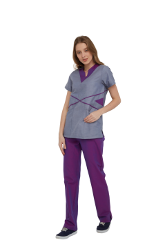 DAHLIA- Kadın Koton Mor Üniforma Takımı