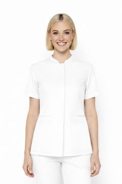 İmperial - Alya Kadın Likralı Medikal Scrubs Üniforma Üst Doktor Hemşire Hastane Forması Üst - Beyaz