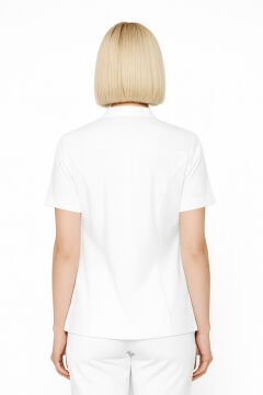 İmperial - Alya Kadın Likralı Medikal Scrubs Üniforma Üst Doktor Hemşire Hastane Forması Üst - Beyaz