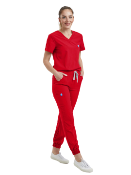 JOGGER- Kadın Likralı Kırmızı Üniforma Takımı