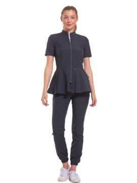 AZELIA - Kadın Likralı Buz Mavi Üniforma Takımı L - KOYU GRİ