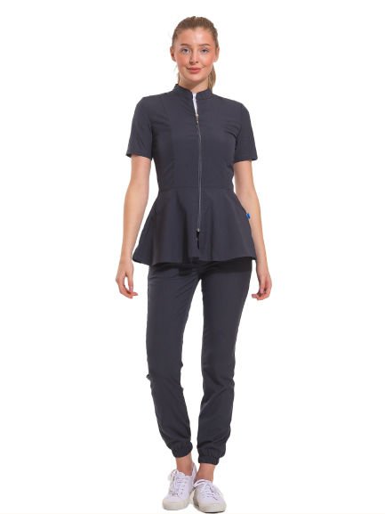 AZELIA - Kadın Likralı Buz Mavi Üniforma Takımı XS - KOYU GRİ