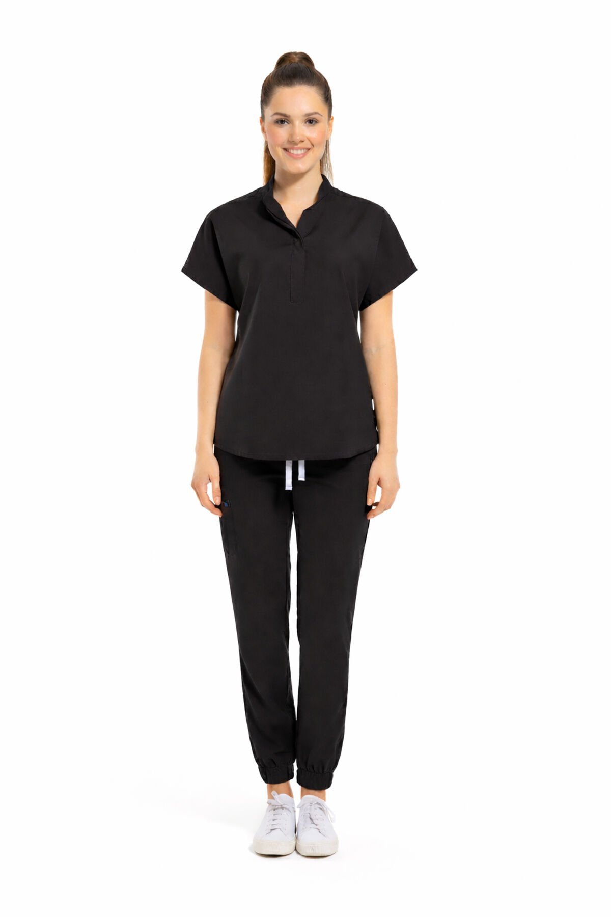 SANEM- Kadın Likralı Siyah Üniforma Takımı