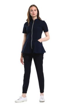 AZELIA - Kadın Likralı Buz Mavi Üniforma Takımı L - LACİVERT
