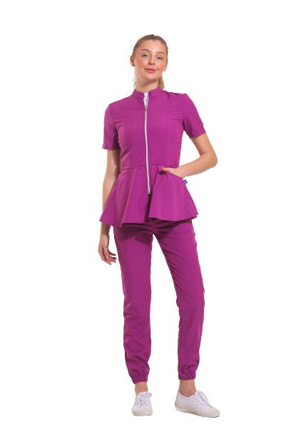 AZELIA - Kadın Likralı Buz Mavi Üniforma Takımı L - PEMBE