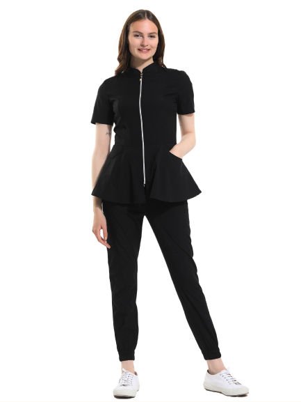 AZELIA - Kadın Likralı Buz Mavi Üniforma Takımı M - SİYAH